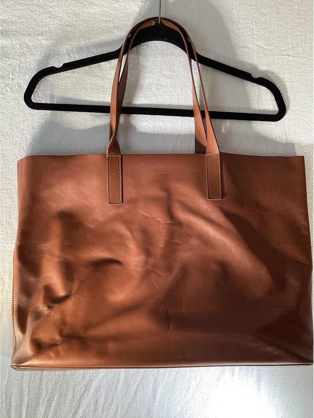 Everlane Cognac Brown Italian Leather Large Tote Shopper Bag Made in Italy